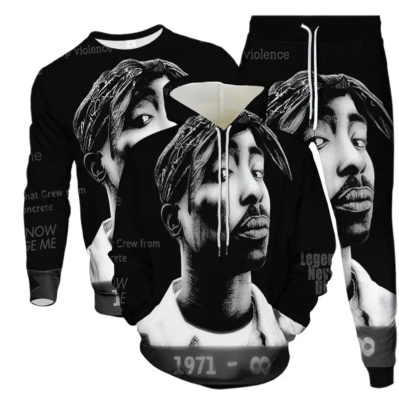 

Tupac 2pac Hip Hop Music Singer 3D Print Men Tracksuit Hoodies Sweatshirt Pants 3Pcs Set Male Streetwear Clothes Suit Size S-6XL
