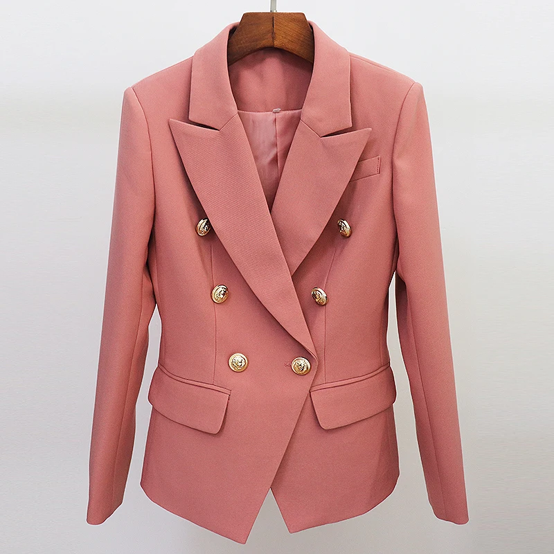 HIGH QUALITY New 2023 Runway Designer Jacket Women's Classic Lion Buttons Double Breasted Slim Fit Blazer Pale Mauve