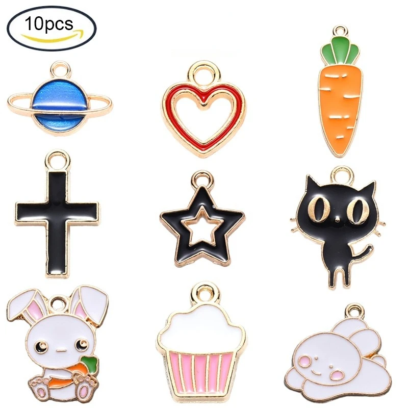 

NBEADS 10PCS 16x11x2mm Hole:1.4mm Enamel Alloy Pendant Pearl Pink For Cake Design Decoration Jewelry Bracelet Earrings Making