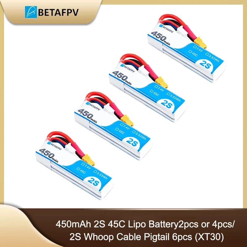 Betafpv 450mAh 2S 45C литий-полимерный аккумулятор/2S Whoop кабель Pigtail (XT30)