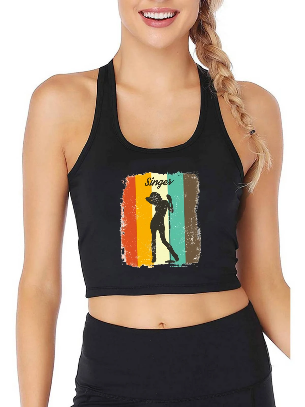 

Винтажная Подарочная майка для Поющая девушка модные сексуальные тренировочные укороченные топы для музыкальных энтузиастов летняя дышащ...