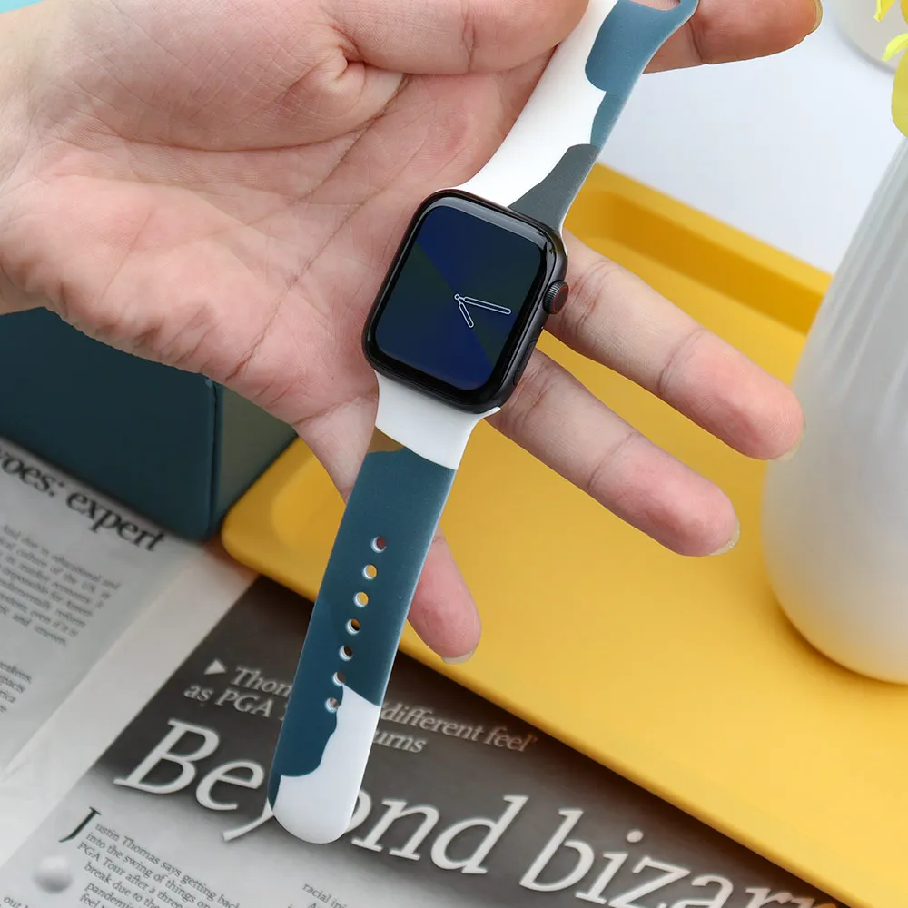 New Fashion strap for Apple Watch band 38mm 40mm 42mm 44mm Printing Silicone belt Bracelet for iwatch Series 6 SE 5 7 45mm 41mm