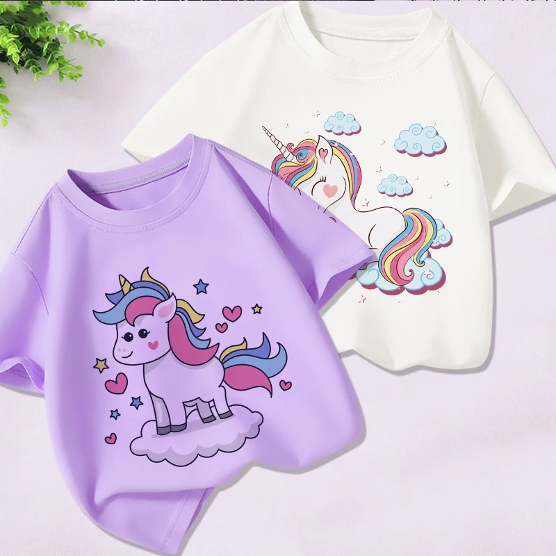 

Unicorn Costume Cartoon Fashion Anime T-shirt Boutique Kids Clothing Summer T-shirts Girls Children's Clothing From 2 To 7 Years