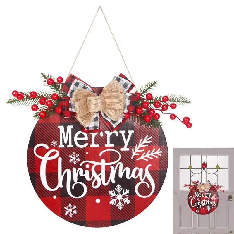 

Рождественский знак на входную дверь, деревянные рождественские украшения для крыльца, Рождественский висячий знак приветствия с клетчаты...