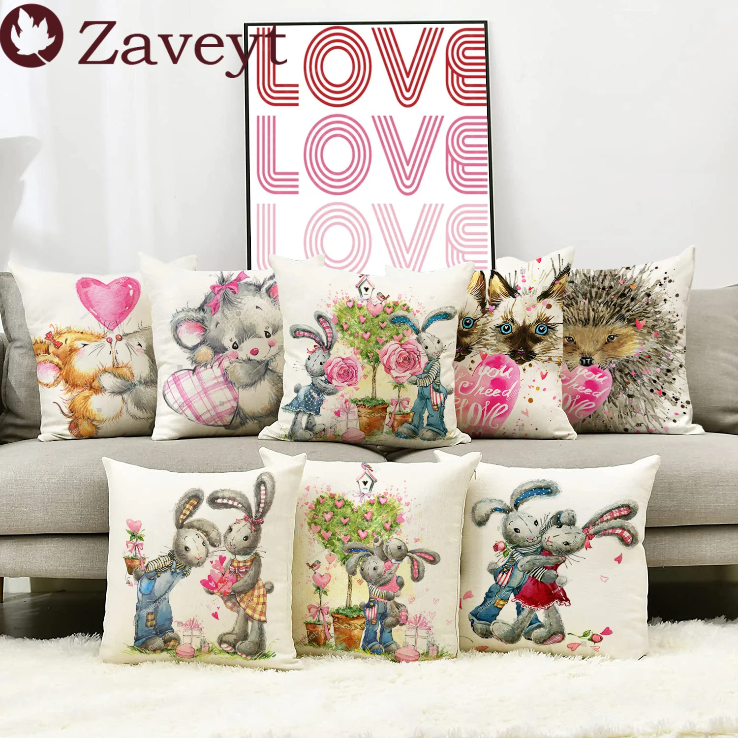 

Cute Animal Cuchion Cover Cartoon Valentine's Day Bunny Floral Pillowcase Kawaii Dog Linen Home Decor Sofa Car Decoration 45x45