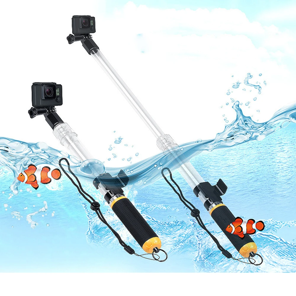 

Waterproof Monopod Crystal Selfie Stick Telescopic Transparent Diving Rod for Phone Gopro Go Pro HERO 11 10 9 8 7 6 5 SJCAM