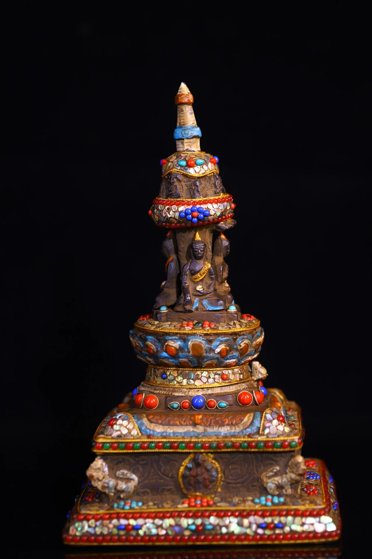 11-дюймовая коллекция тибетского храма старая бронзовая мозаика драгоценный