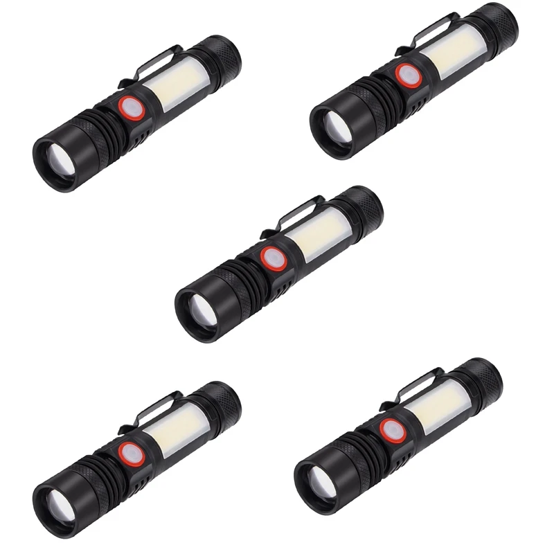 

5X LED Flashlight Waterproof Flashlight Magnetic Torch Zoom T6+COB Flashlight With A Clip Hand Light 18650 Battery
