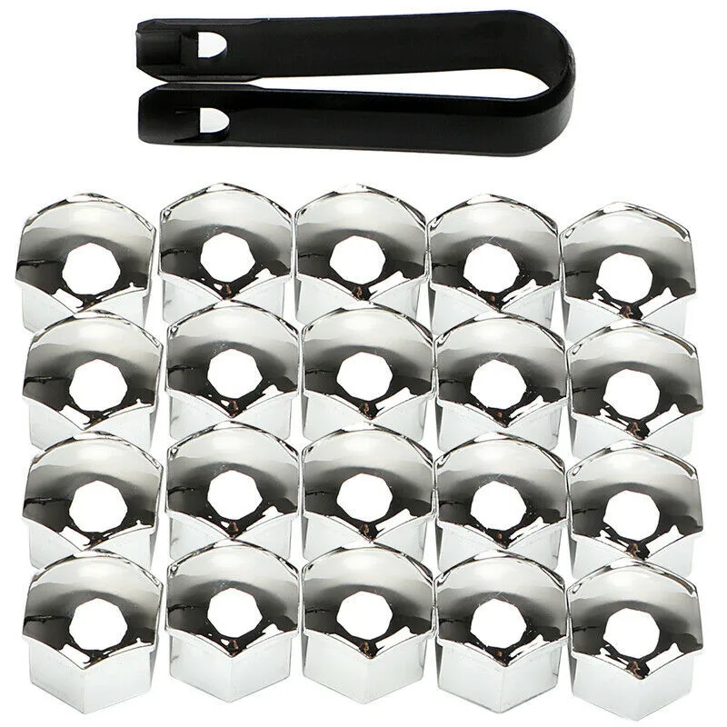 

20pcs Universal 17mm Smooth Silver Alloy Wheel Nut Bolt Covers Set Plastic With Removal Tool Car Repair Accessories