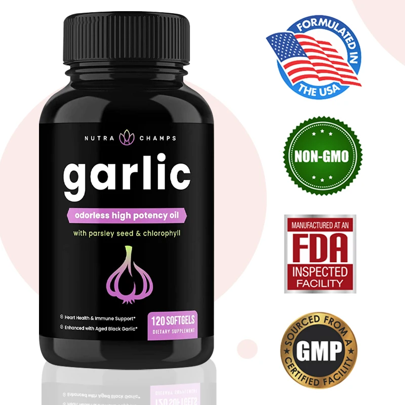 

（free shipping）Odorless Garlic Softgels 1000mg Immune Support Supplement Parsley, Chlorophyll & Aged Black Garlic Extract