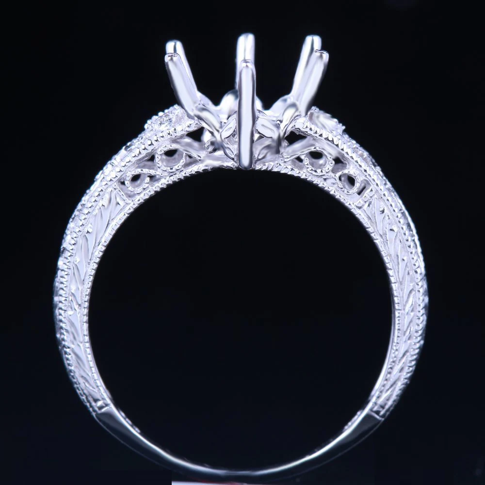 Женское Винтажное кольцо HELON однотонное из белого золота 14 к с натуральными