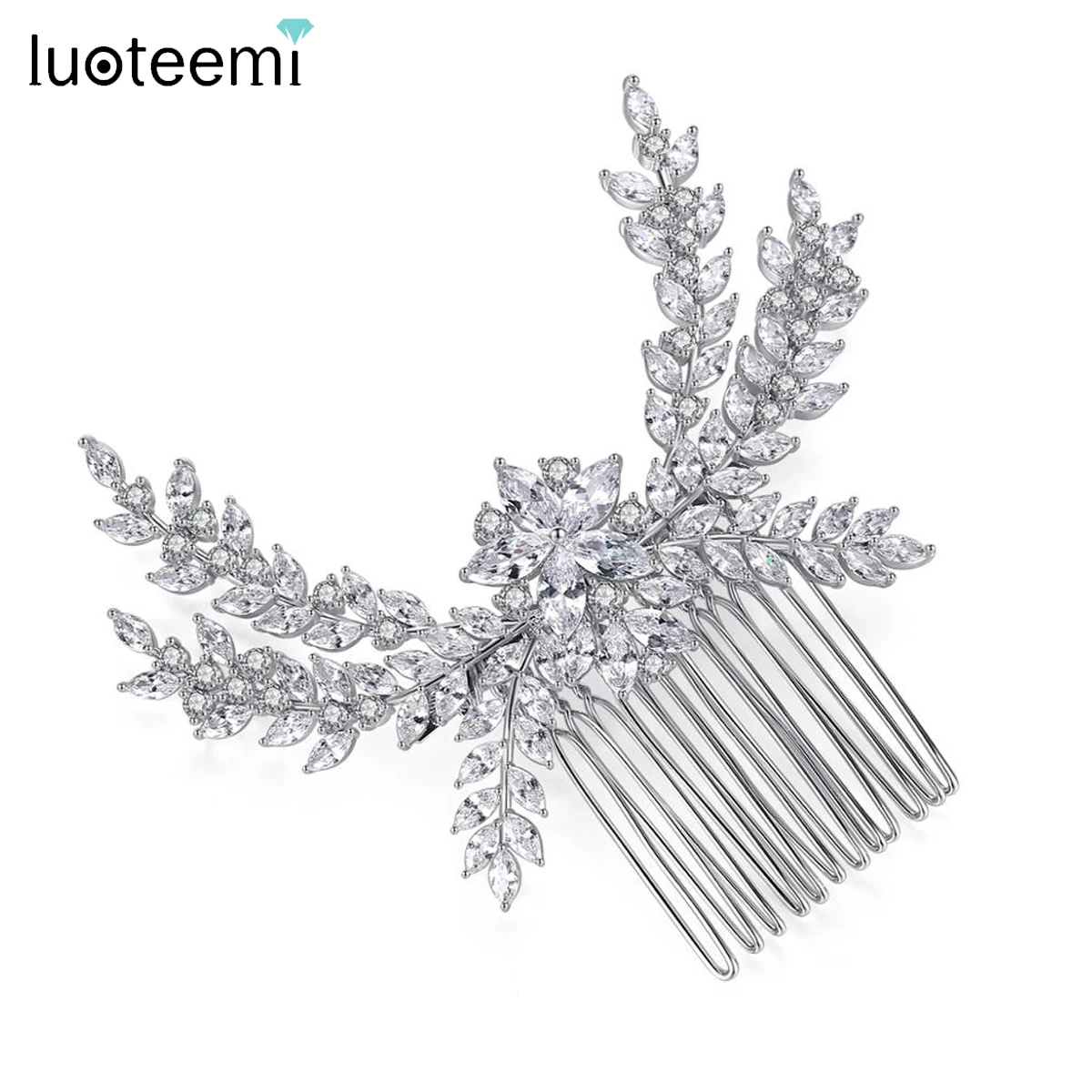 

LUOTEEMI Luxury Cubic Zirconia Bridal Hair Comb Big Crystal Flower Women Wedding CZ Hair Jewelry Bijoux femme Ornaments Jewelry