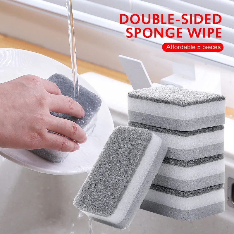 

2/4/5PCS Dishwashing Double-sided Scouring Pads Home Cleaning Cleaning Sponges Decontamination Sponge Brush Wipe Pot