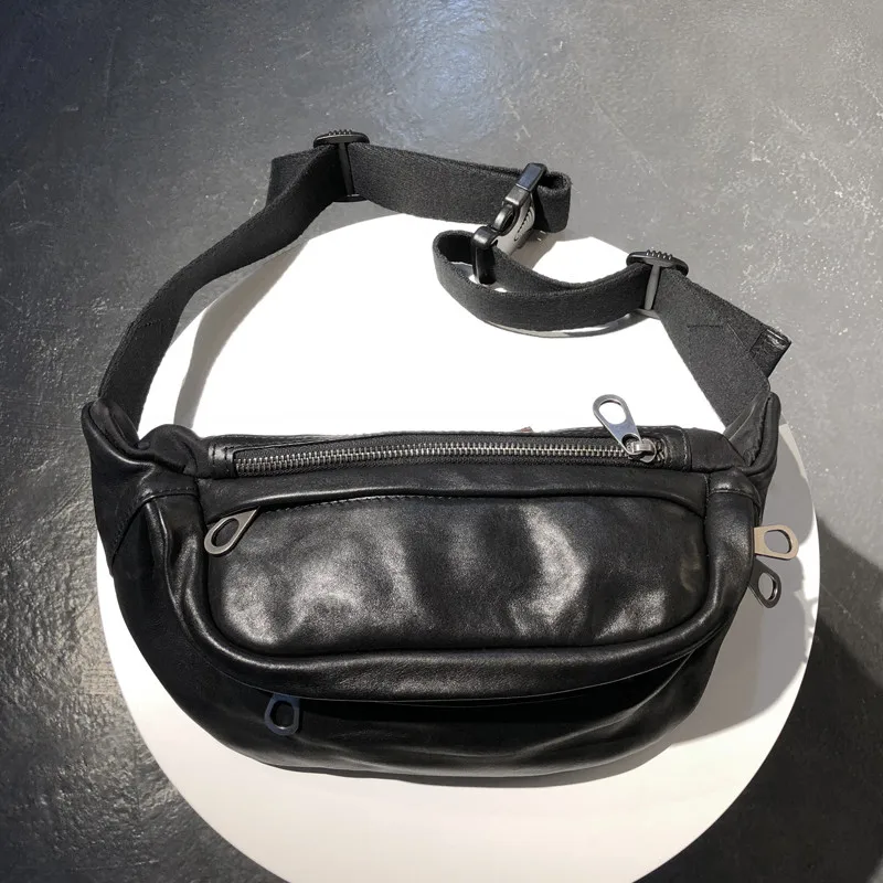 Casual daily genuine leather large-capacity men chest bag outdoor daily luxury real cowhide motorcycle waist pack crossbody bag