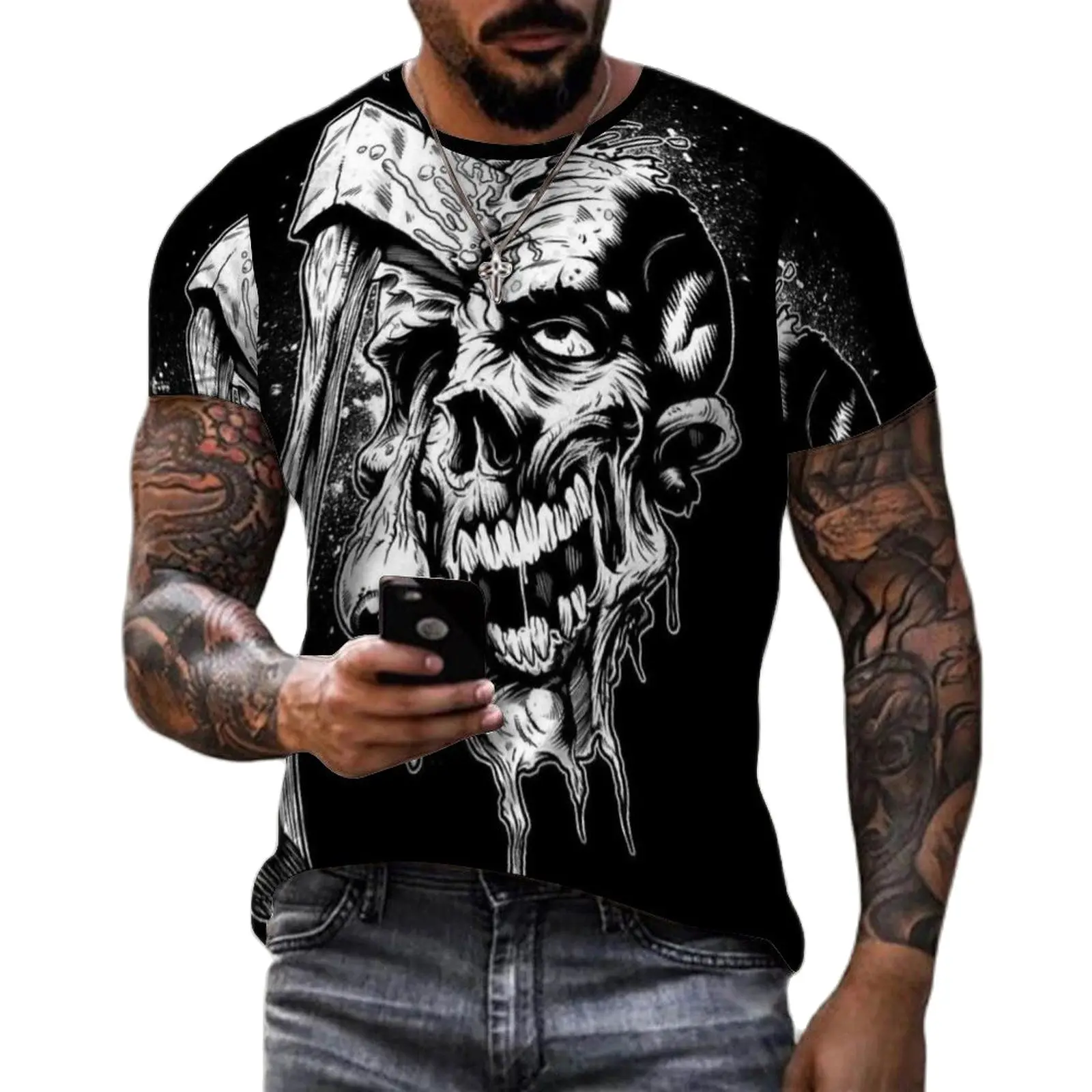 

Summer Horror Skull Men's T-shirt 3D Print O-Neck Short Sleeve Skull Street Hip Hop Shirt Oversized Top and T-shirt Men's Clothi