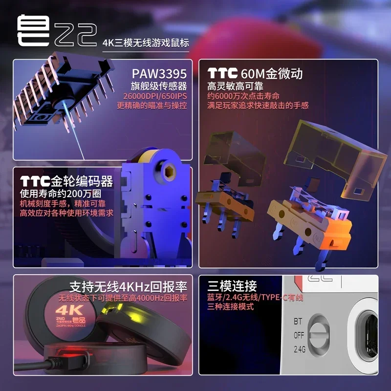 Беспроводная мышь Zaopin Z2 4k Paw3395 легкая эргономичная игровая киберспортивная