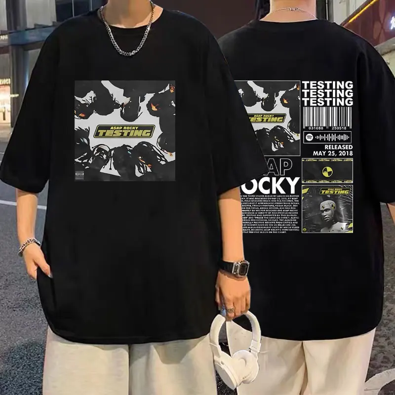 

Hip Hop Rapper Asap Rocky Testing Album Double Sided Printing T Shirts Short Sleeve Summer Men Casual T-shirt Male Cotton Tshirt