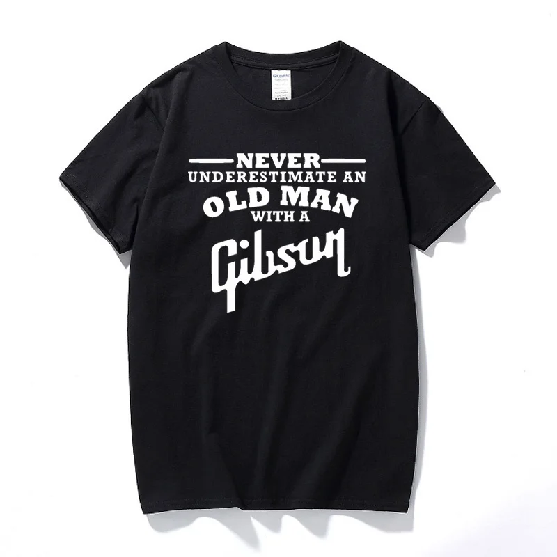 

Gibson Guitar Never Underestimate an Old Man Mens T Shirt Top Streetwear Fashion Cotton Short Sleeve T-shirt