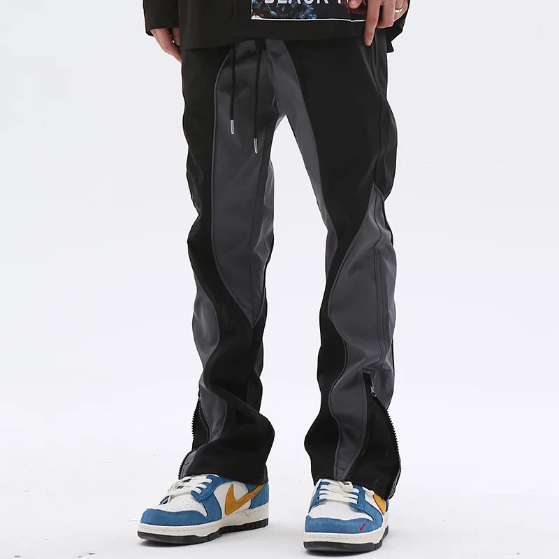 

Harajuku Retro Ankle Zipper Colot Match Drawstring Track Pants High Street Spliced Casual Baggy Straight Oversize Trousers