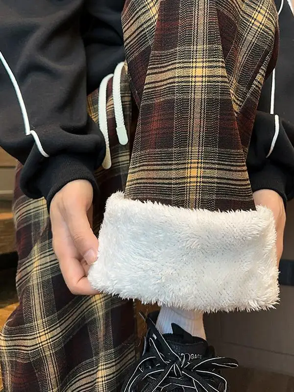 Утепленные брюки в клетку кофейного цвета на флисовой подкладке мужские зимние