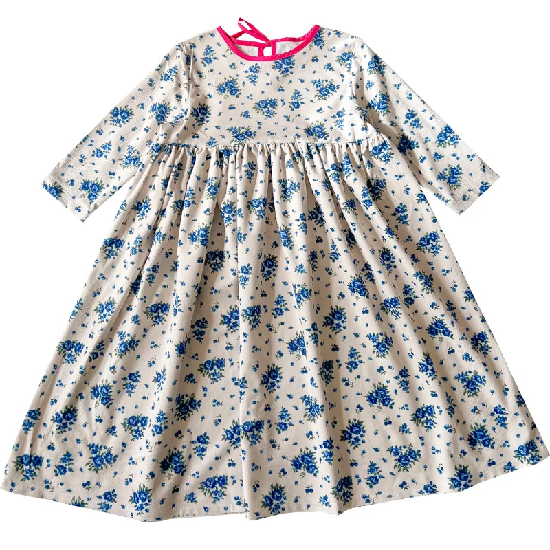 

New Spring 2022 Baby Girls Floral Dresses Kids Cute Cotton Clothing Children Midi Length Fashion Party Dress, #6779