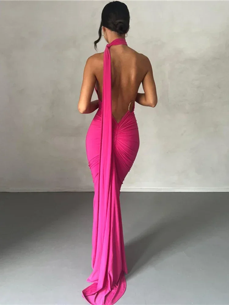 Женское длинное облегающее платье-макси без рукавов с открытой спиной и