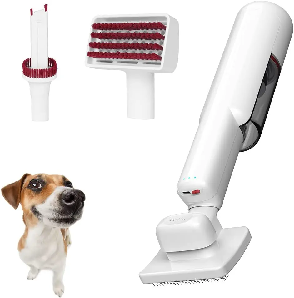 

2 in 1 Cordless Handheld Vacuum Cleaner Lightweight Grooming Deshedding Pet Vacuum Cleaner with Slicker Brush for Dogs Cats Hair