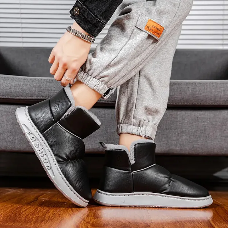 Зимние однотонные теплые зимние ботинки Мужская бархатная Нескользящая