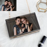 personalized photo clear acrylic clutch bag summer wedding party acrylic transparent chain diagonal bag in 11 colors temperament