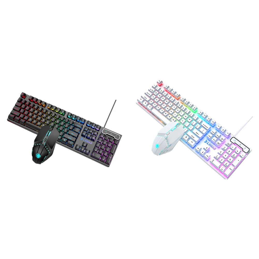 GX30S Wired Rainbow Backlit Keyboard Mouse Set RGB 104 Key 2.4G Laser Gaming Combo Desktop Laptop Notebook Game Accessory