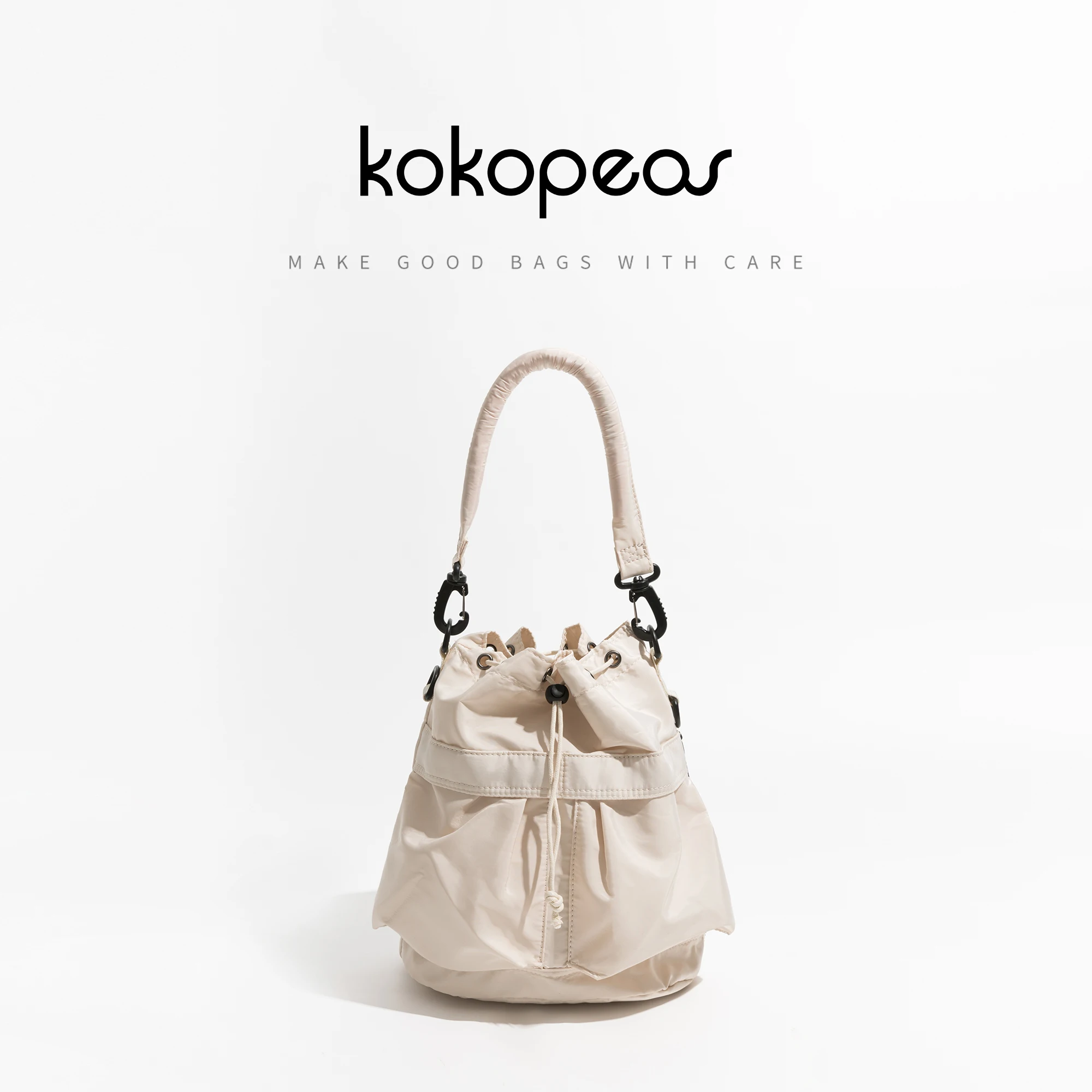 

KOKOPEAS Simple Nylon Unisex Tote Purse Casual Drawstring Bucket Messenger Bag Fashion Lightweight Portable Sholuder Handbag