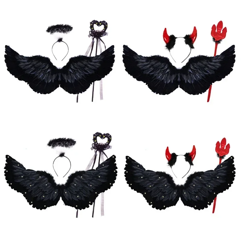 Красная модель дьявол треугольник вилка причудливое платье фея перо звезда