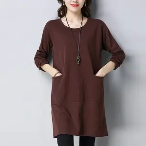 Spring Autumn New Fashion Basic Solid Color Pullovers T-shirt Casual All-match Loose Pockets O-Neck 