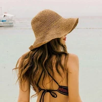 simple girl raffia sun hat wide brim floppy summer hats for women beach panama straw dome bucket hat femme shade hat
