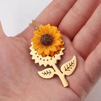 1pcs polished stainless steel sunflower pendant necklaces cute birthday jewelry gifts sweater chains chokers necklaces for women