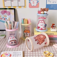 cartoon cute animal pen holder creative round folding pencil barrel kawaii stationery desk organizer school office supplies