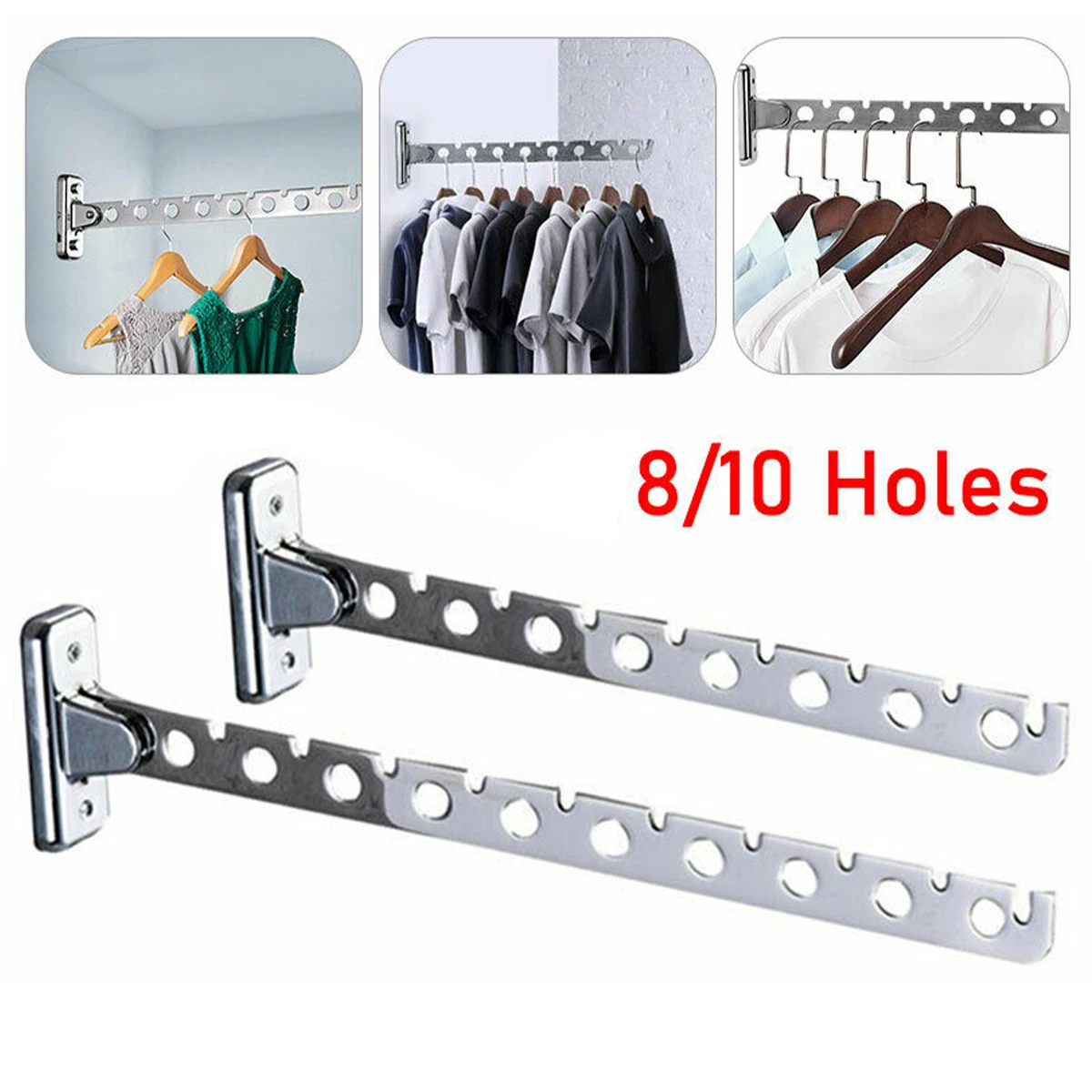 

8/10 Holes Stainless Steel Clothes Rack Hook Foldable Clothes Hanging Rod Multi-Purpose Clothes Drying Rack for Closet Storage