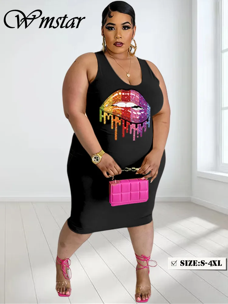 

Платье Wmstar женское средней длины, летняя одежда, без рукавов, с принтом в виде губ, оптовая продажа, Прямая поставка, 2023