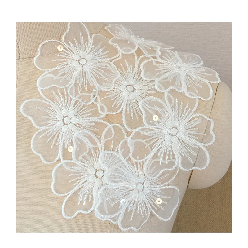 

Кружевная аппликация с трехмерными блестками ручной работы «сделай сам», Цветочная нашивка, свадебное платье, юбка, аксессуары для волос