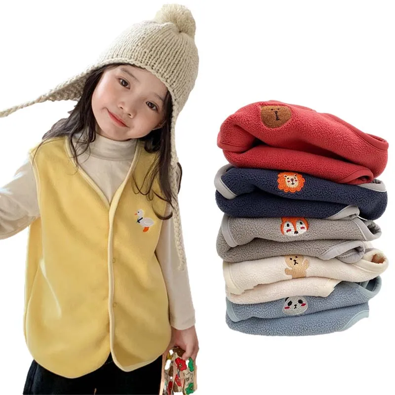 

Autumn Winter Fleece Children's Vest Boys Girls Cotton Warm Vests Zipper Solid Color Kids Jacket Coat Cartoon Kids Clothing 2023