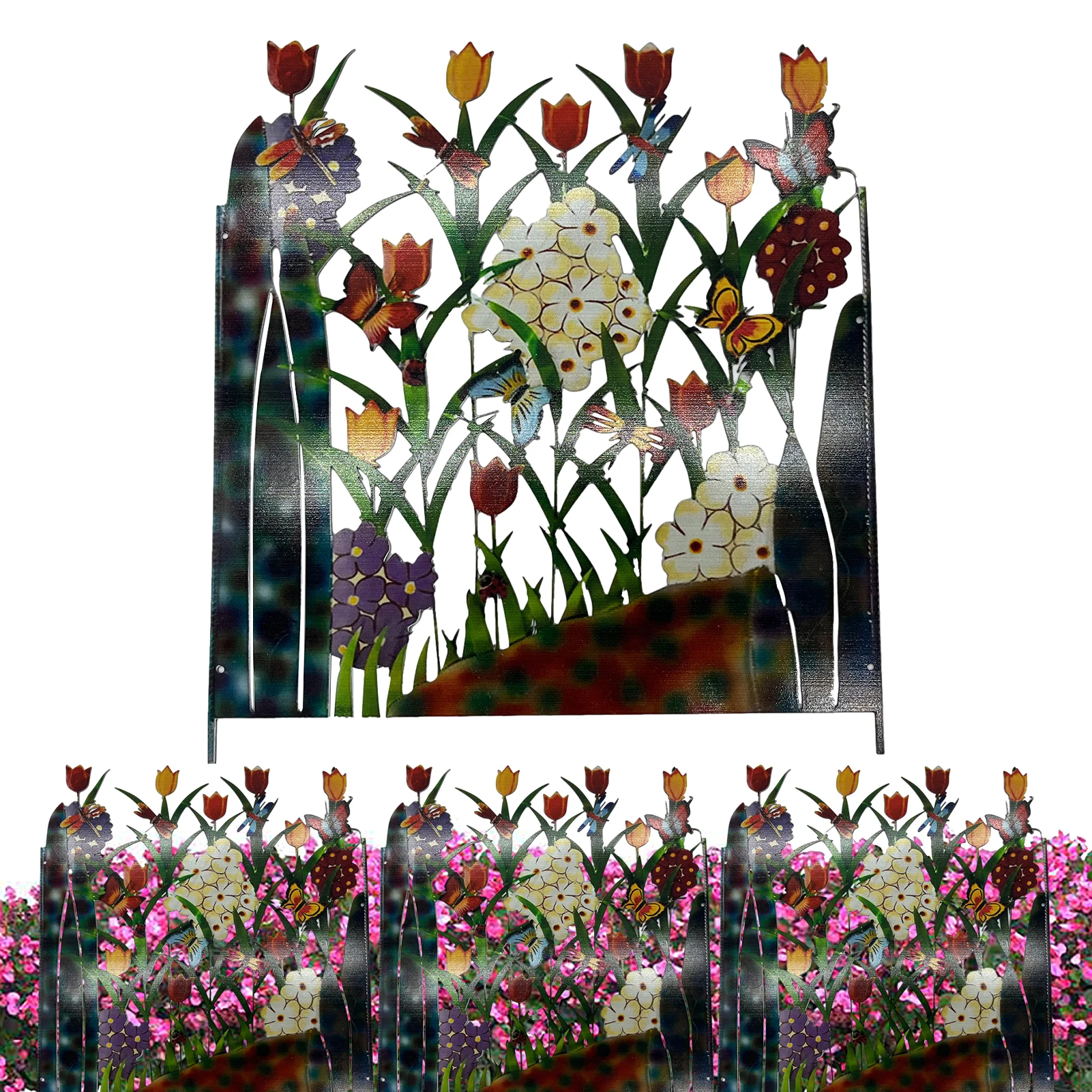 

Decorative Garden Fence Rustproof Iron Garden Fencing Plant Butterfly Dragonfly Stake Decor Outdoor Animal Barrier Dog Pet