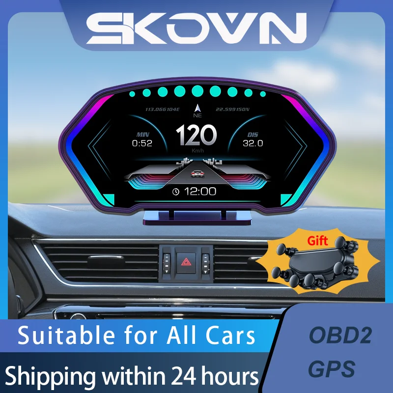 

Новый 6-дюймовый многофункциональный автомобильный HUD OBD2 GPS автомобильный ЖК-дисплей бортовой компьютер Спидометр сигнализация безопасности Температура воды масла