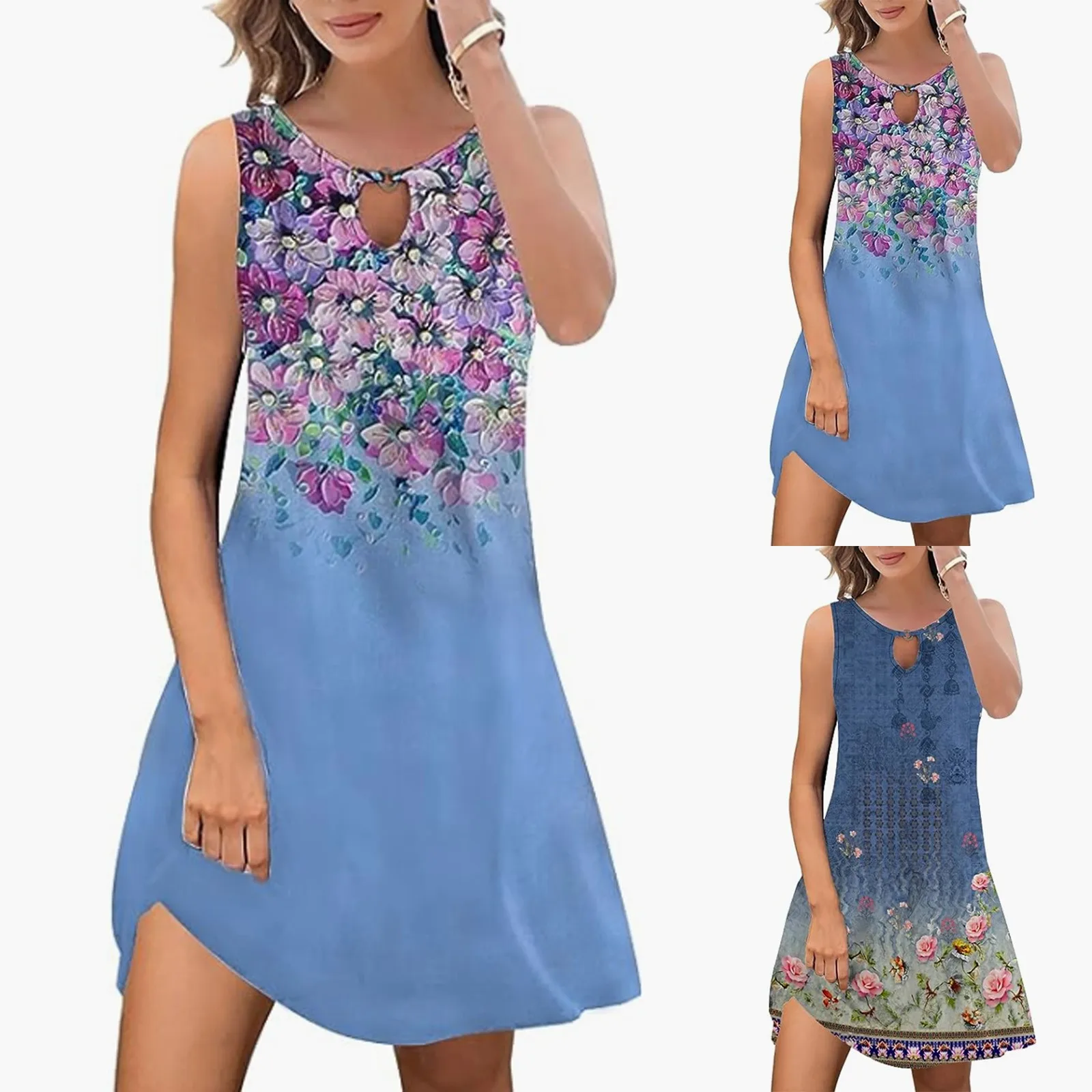 

Летние платья для женщин, Повседневная модная накидка в стиле бохо с цветочным принтом и круглым вырезом, женские летние длинные платья