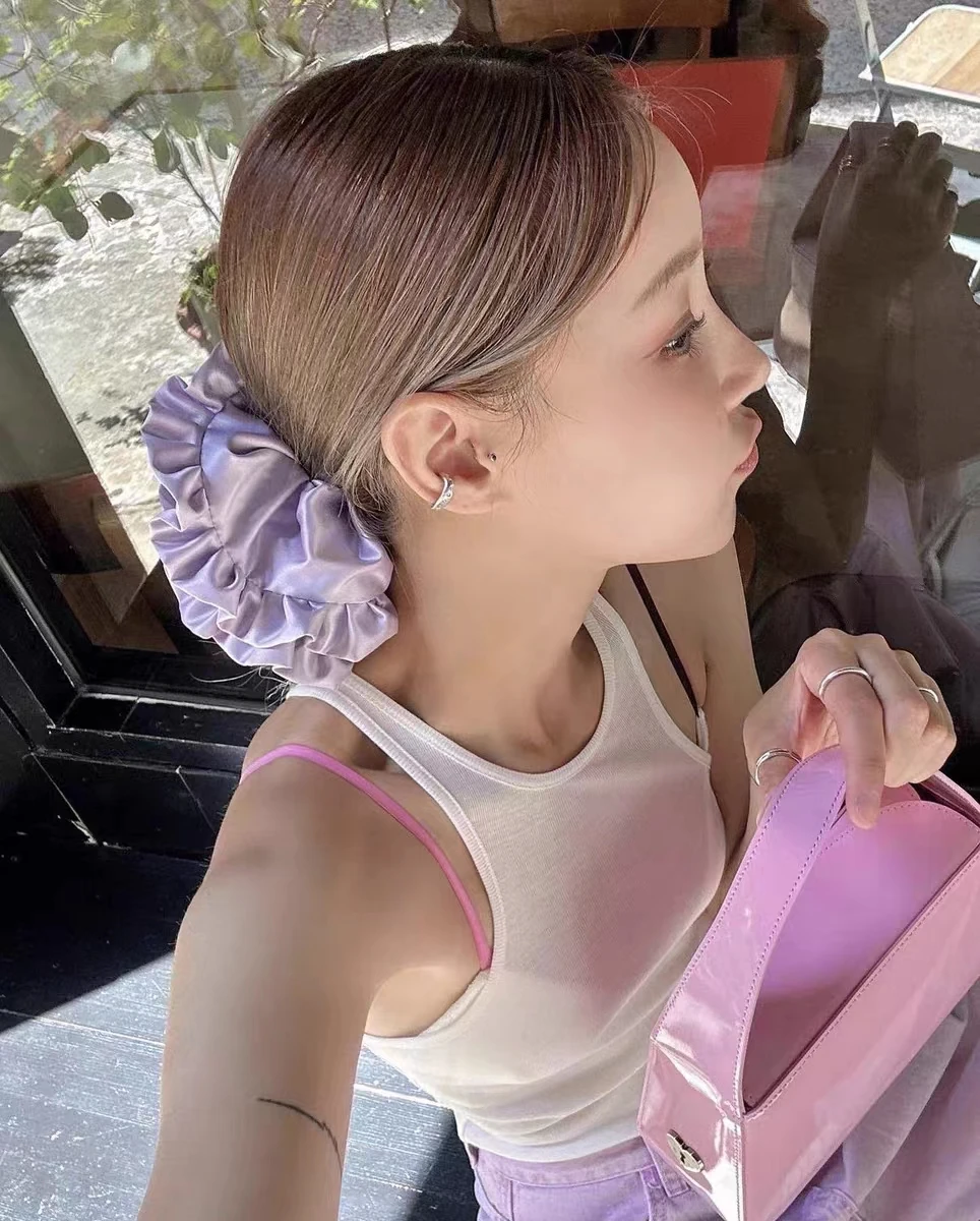 

Purple Exaggerated Satin Lace Large Elasticity Hair Rope for Women Girl Oversize Scrunchies Vintage Hair Bands 2023 NEW INS