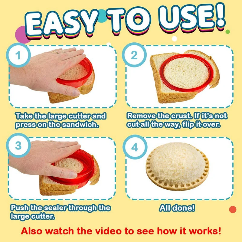 Sand-Wich Cutter and Sealer Set For Kids Lunch Sandwiches Decruster Uncrustables Maker Bread Toast Breakfast Making Mold images - 6