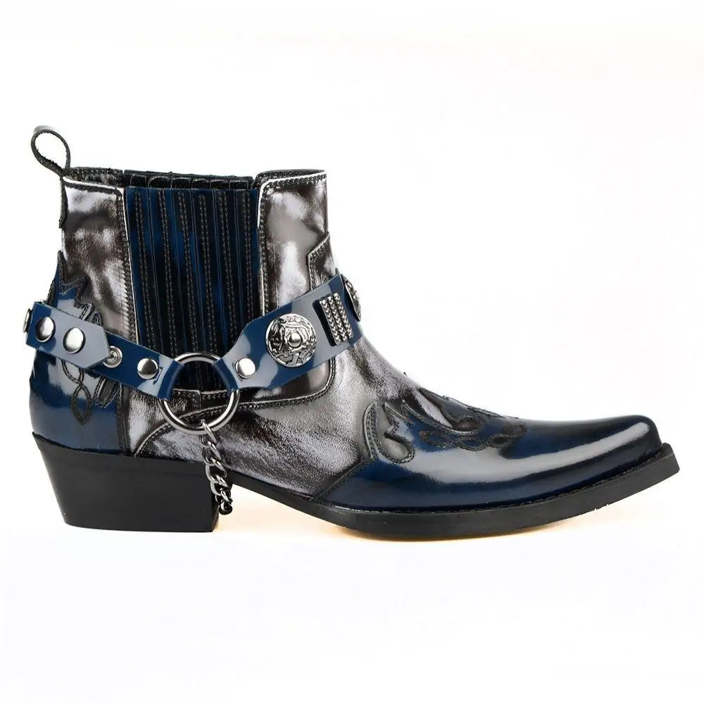 Cowboy Ankle Boots Pointed Toe Genuine Leather Leather Ankle