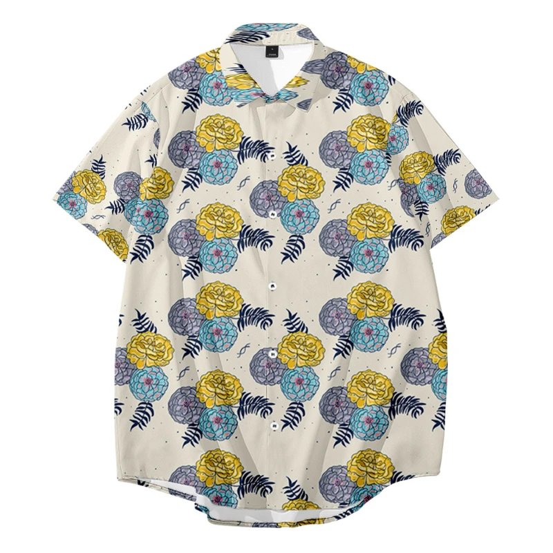 

Hawaii Beach Oversize Fashion Harujuku Shirts For Men Casual Loose Turn Down Collar Botanical 3D Print Short Sleeve Shirt 6XL