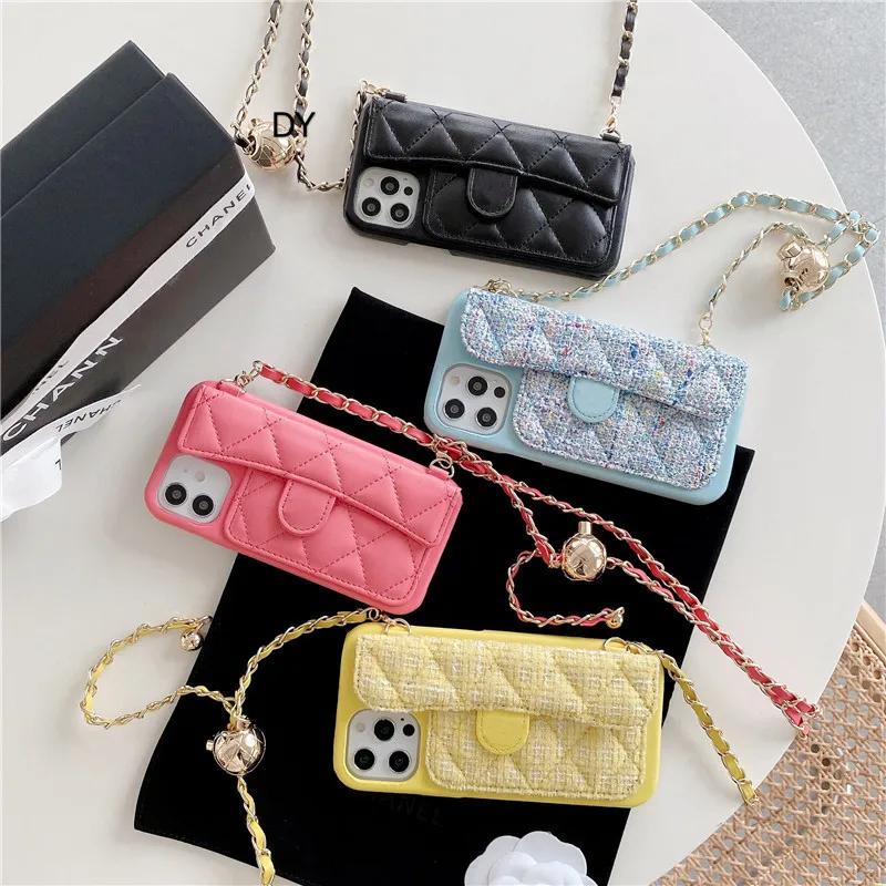 Kup Luksusowe Romb Portfel Na Karty Crossbody Smycz Przewód Etui Na Telefony Dla IPhone14 Pro Max 11 12 13 X XR XS 7 8Plus SE Obudowa Telefonu Komórkowego