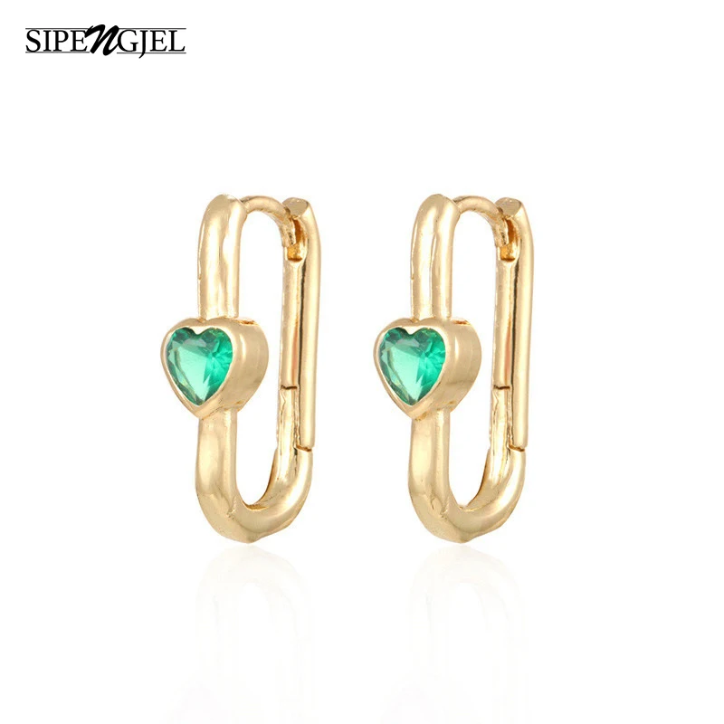 

SIPENGJEL Fashion Cubic Zircon Cute Ear Buckle Earrings for Women Metal Geometric Oval Gold Hoop Earrings Party Jewelry Gift