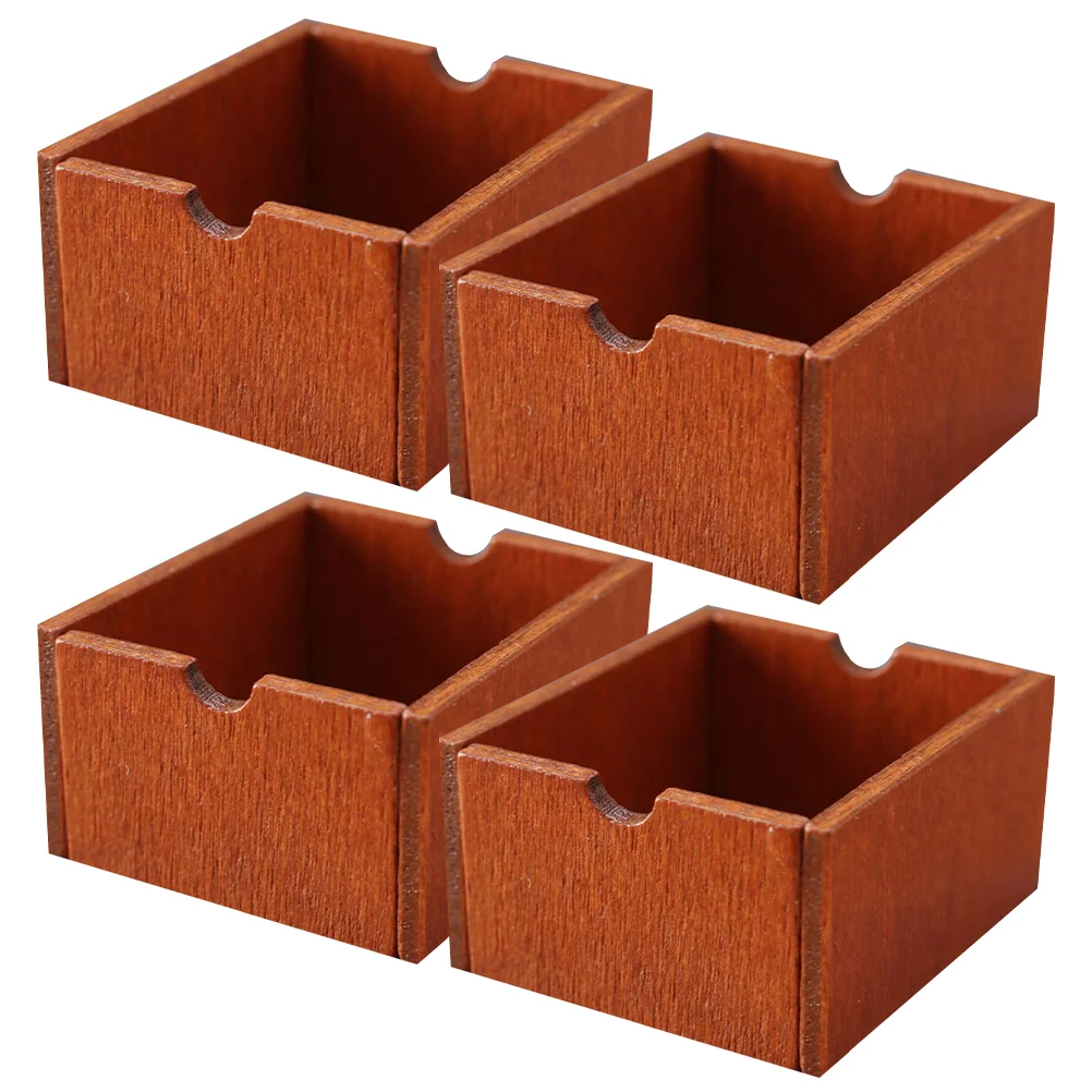 

4pcs Wooden Miniature Crates Micro Scene Layout Storage Baskets for House